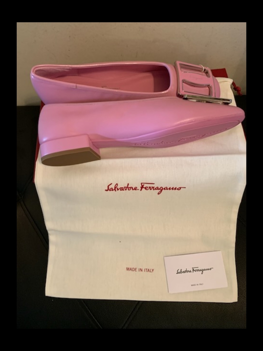 Salvatore Ferragamo Women Flamingo buckle leather ballerina flats Size 8.5C NWB - Picture 10 of 13